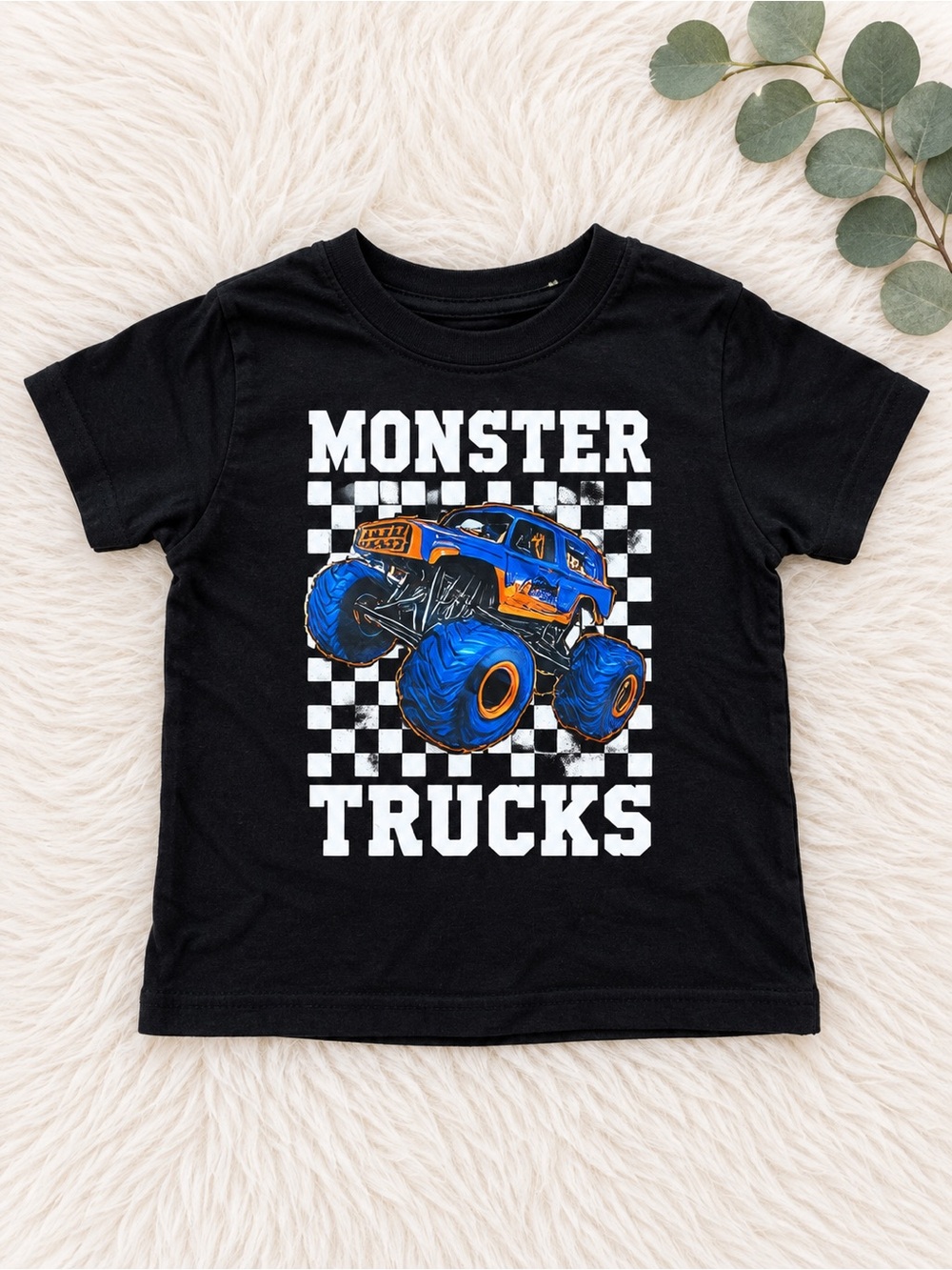 Toddler Black Monster Trucks Graphic Tee
